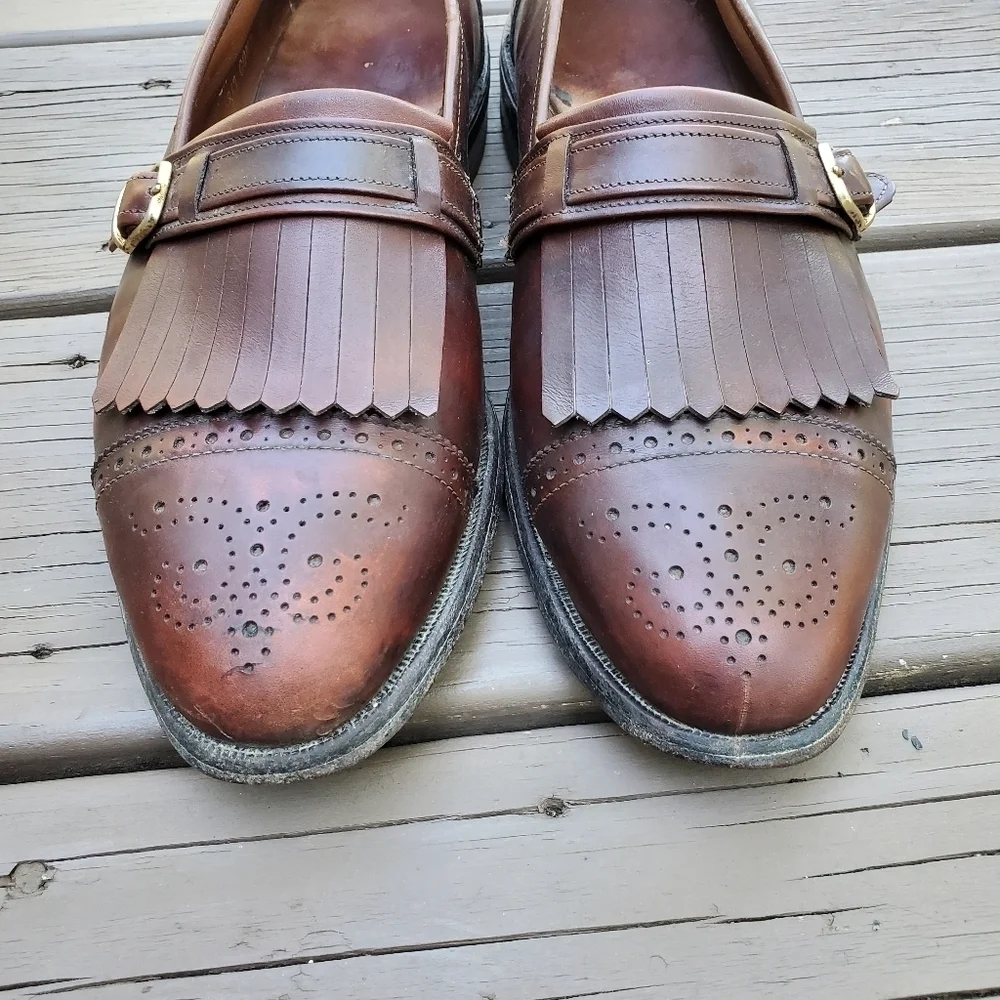 Vintage 80s‎ Allen Edmonds Montague Kiltie Monk Strap Brown Leather Loafers 8.5